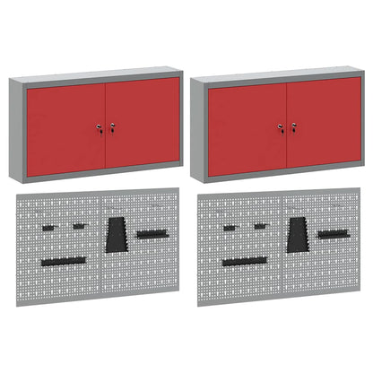 Tool Cabinet Set with Shelf 6 pcs Red Powder-Coated Steel