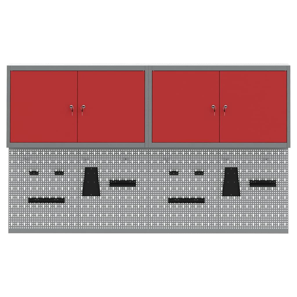 Tool Cabinet Set with Shelf 6 pcs Red Powder-Coated Steel