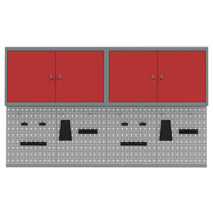 Tool Cabinet Set with Shelf 6 pcs Red Powder-Coated Steel