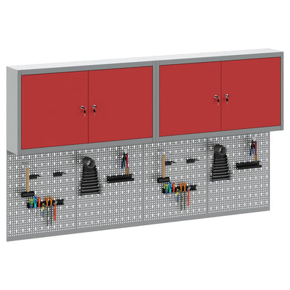 Tool Cabinet Set with Shelf 6 pcs Red Powder-Coated Steel
