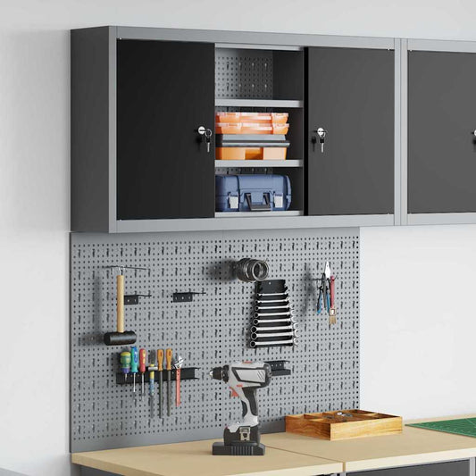 Tool Cabinet Set with Shelf 3 pcs Black Powder-Coated Steel