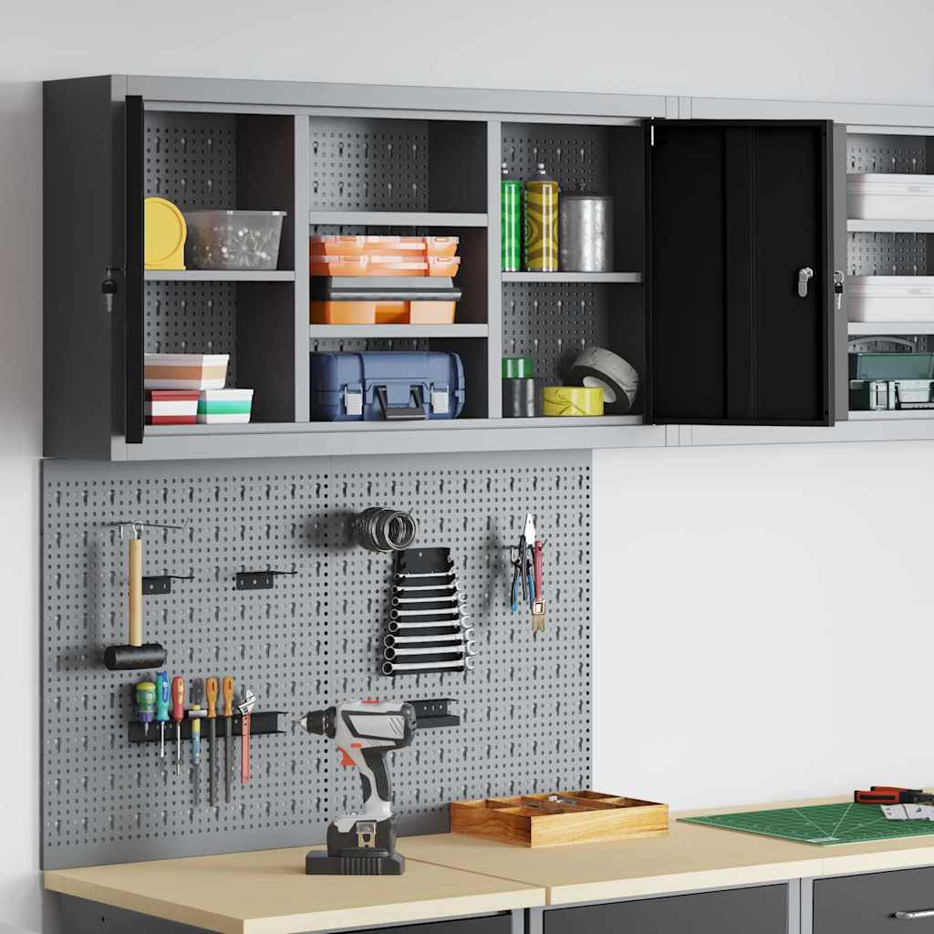 Tool Cabinet Set with Shelf 3 pcs Black Powder-Coated Steel