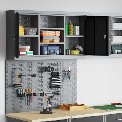 Tool Cabinet Set with Shelf 3 pcs Black Powder-Coated Steel