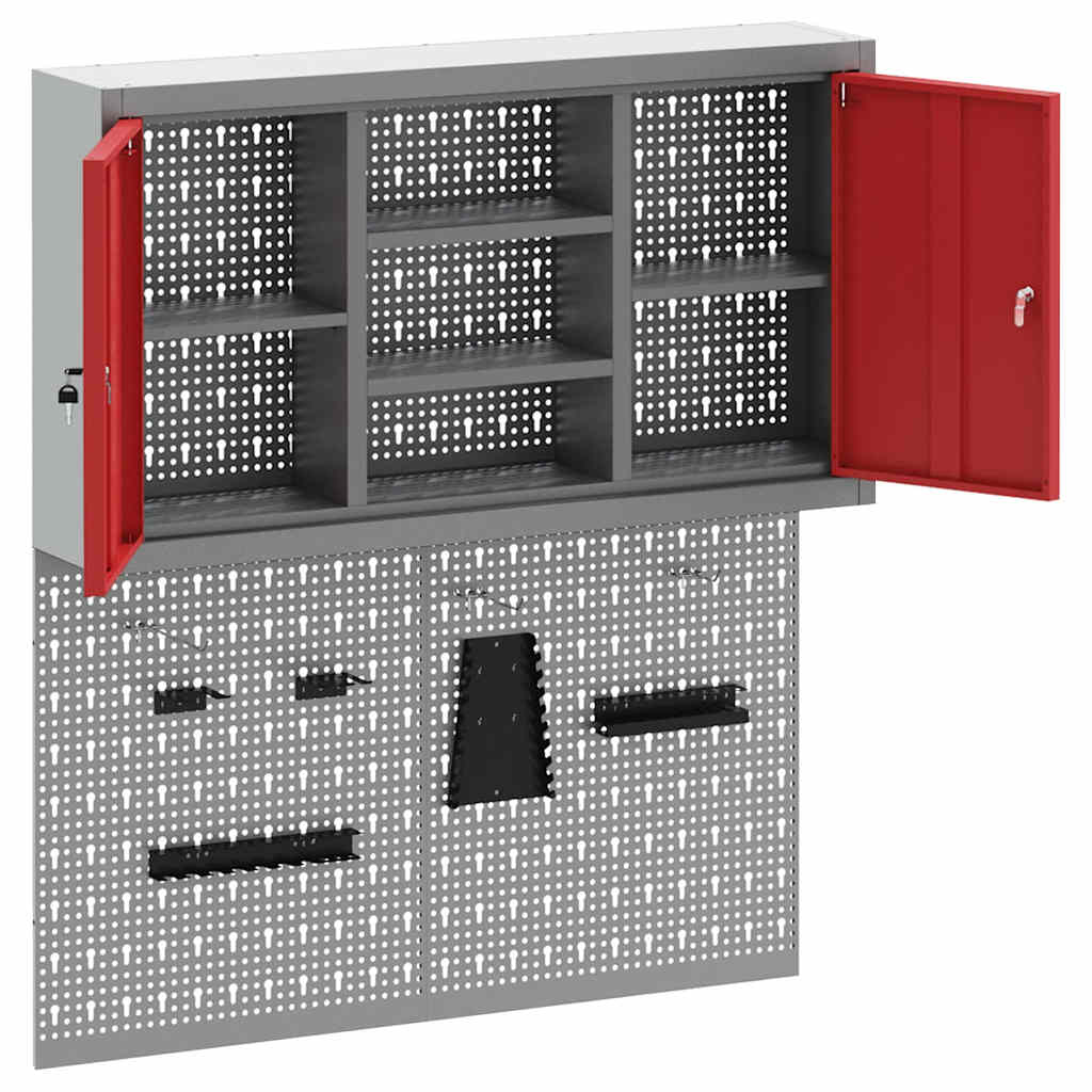 Tool Cabinet Set with Shelf 3 pcs Red Powder-Coated Steel