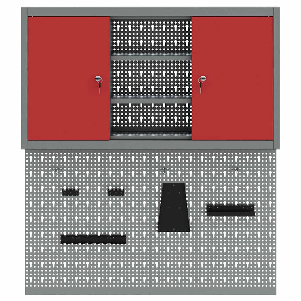Tool Cabinet Set with Shelf 3 pcs Red Powder-Coated Steel