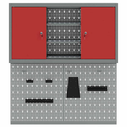 Tool Cabinet Set with Shelf 3 pcs Red Powder-Coated Steel