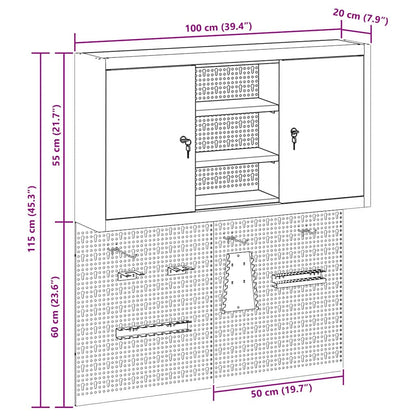 Tool Cabinet Set with Shelf 3 pcs Red Powder-Coated Steel