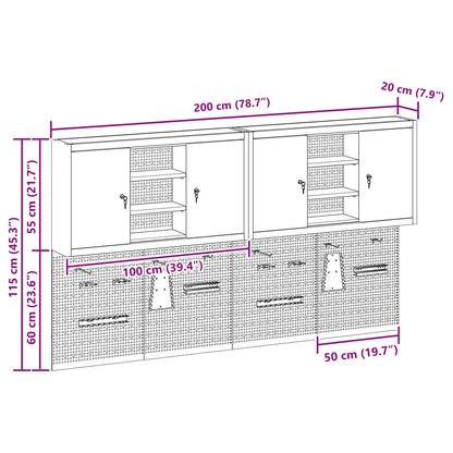 Tool Cabinet Set with Shelf with Storage 4 pcs Black Steel