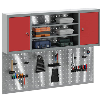 Tool Cabinet Set with Shelf 4 pcs Red Powder-Coated Steel