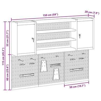 Tool Cabinet Set with Shelf 4 pcs Red Powder-Coated Steel