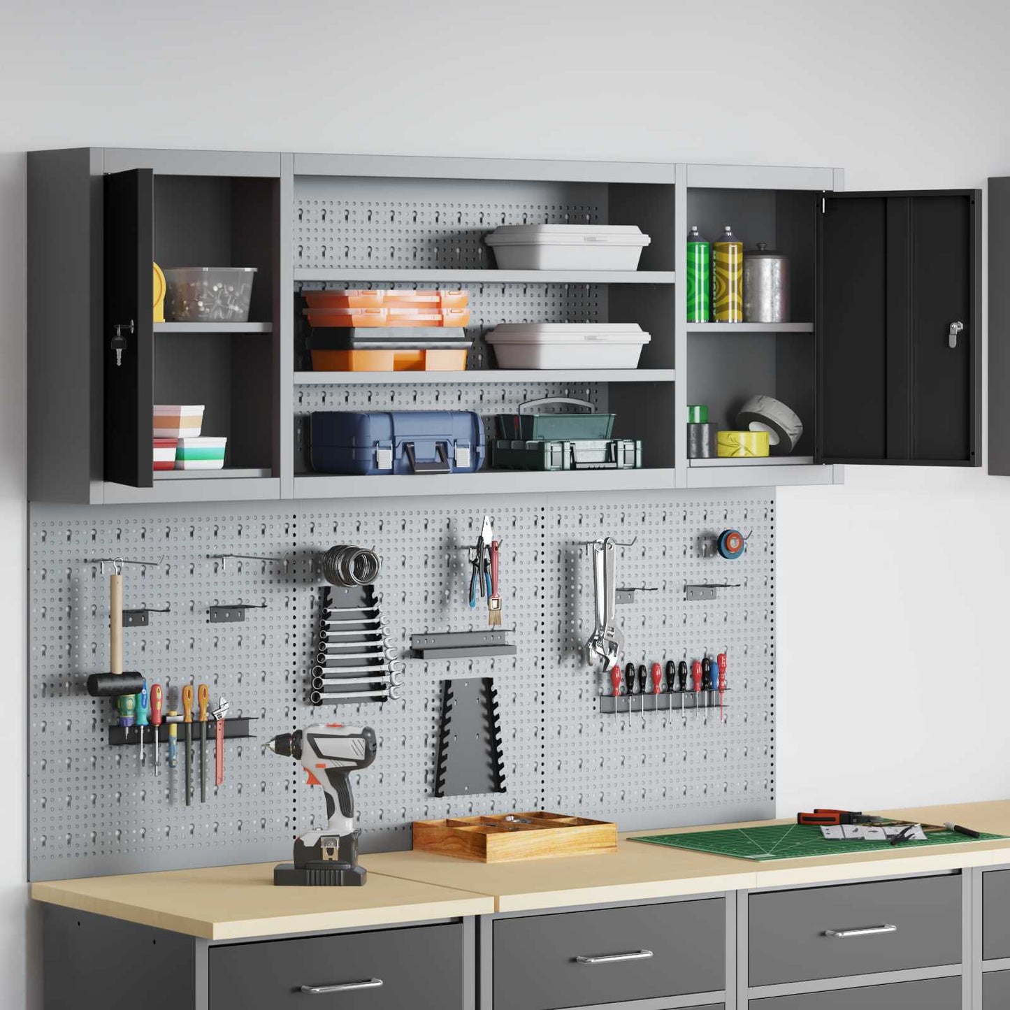 Tool Cabinet Set with Shelf 6 pcs Black Powder-Coated Steel