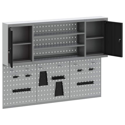 Tool Cabinet Set with Shelf 6 pcs Black Powder-Coated Steel
