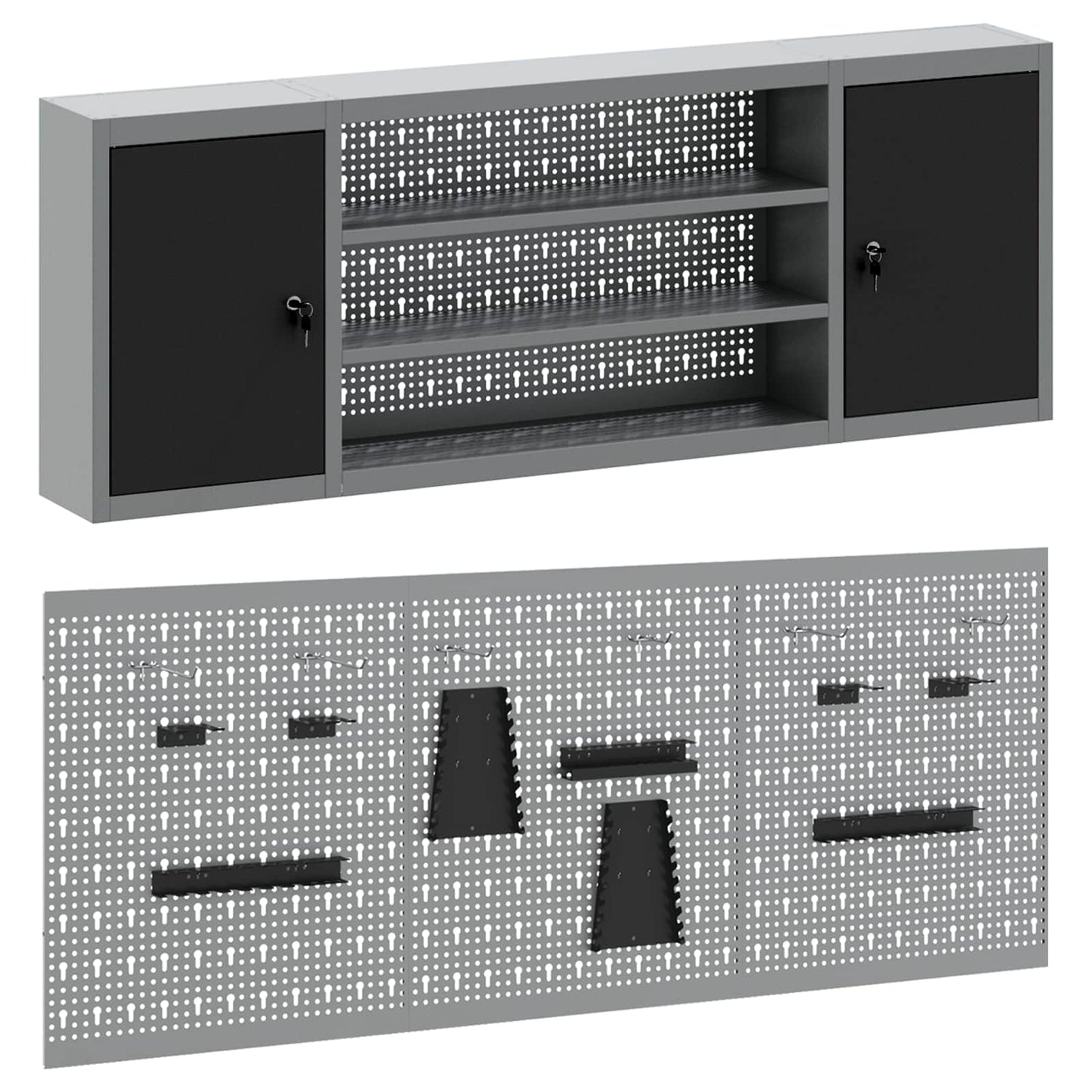 Tool Cabinet Set with Shelf 6 pcs Black Powder-Coated Steel