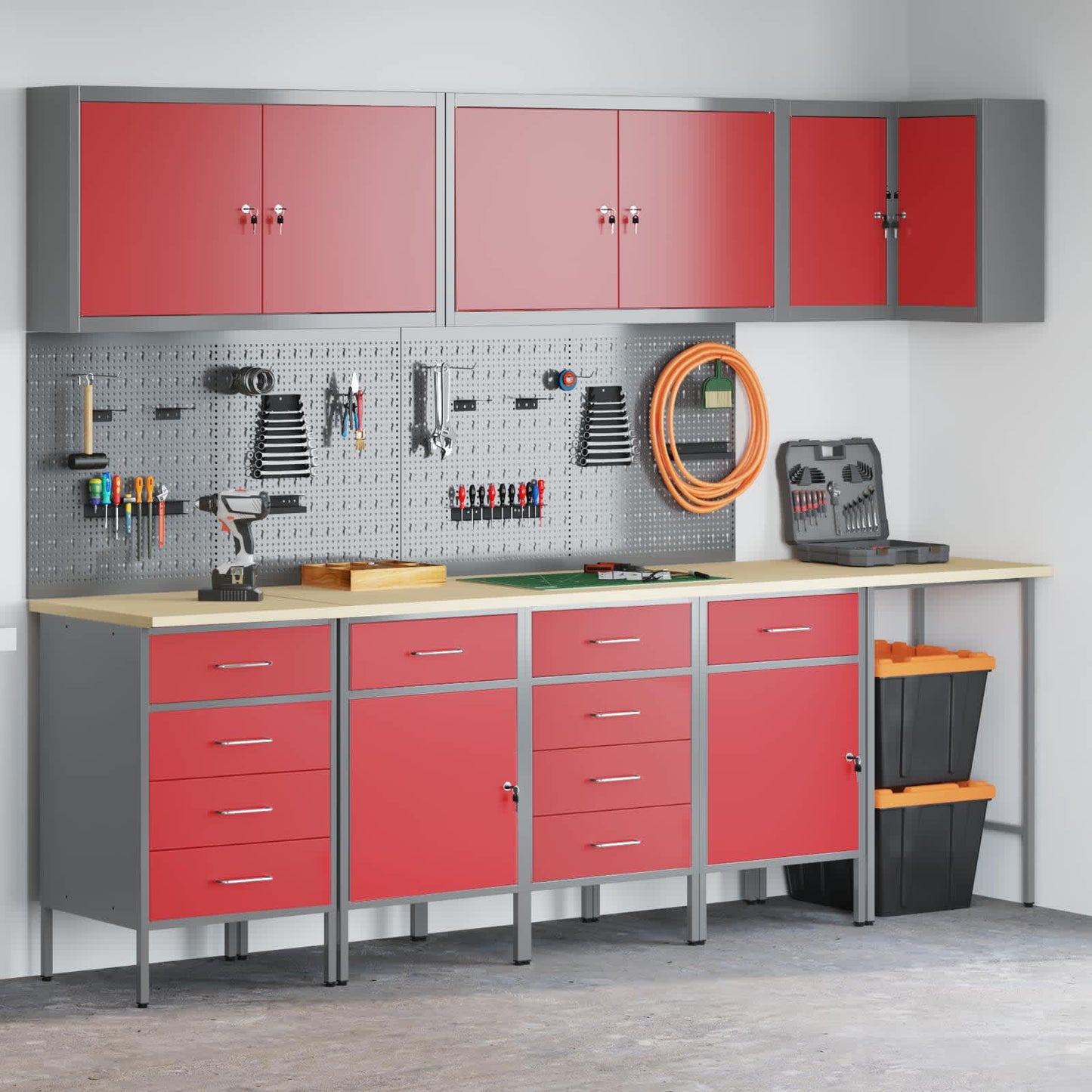 Tool Cabinet Set with Shelf 6 pcs Red Powder-Coated Steel