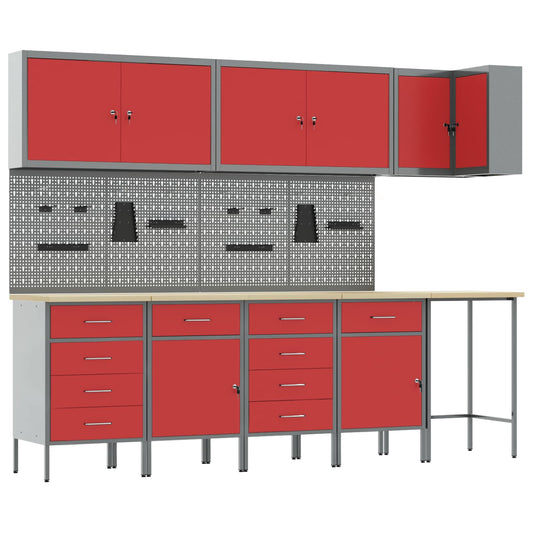 Tool Cabinet Set with Shelf 6 pcs Red Powder-Coated Steel