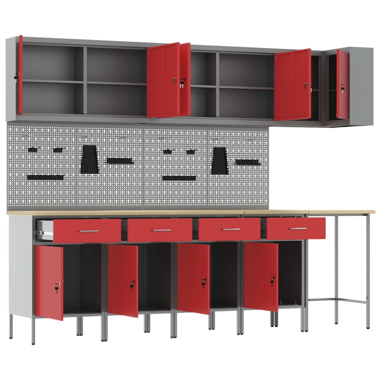 Tool Cabinet Set with Shelf 6 pcs Red Powder-Coated Steel
