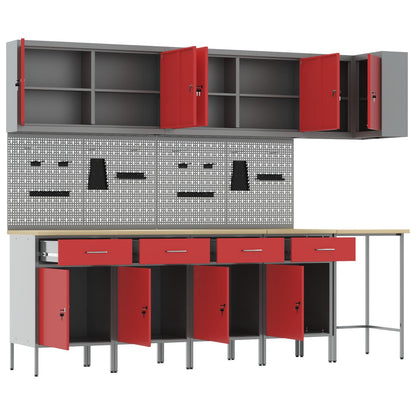 Tool Cabinet Set with Shelf 6 pcs Red Powder-Coated Steel
