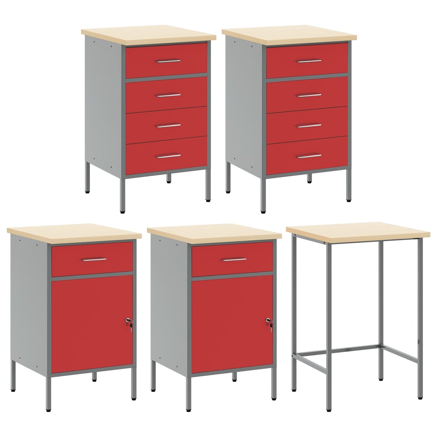 Tool Cabinet Set with Shelf 6 pcs Red Powder-Coated Steel