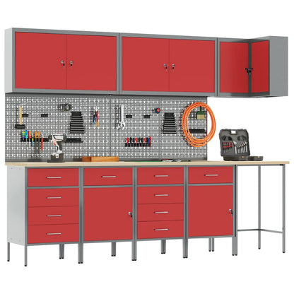 Tool Cabinet Set with Shelf 6 pcs Red Powder-Coated Steel