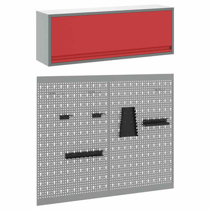 Tool Cabinet Set with Shelf 3 pcs Red Powder-Coated Steel