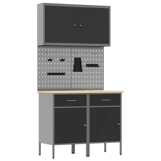 Work Cabinet with Drawer 5 pcs Black Engineered Wood and Steel