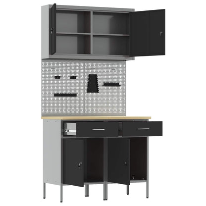 Work Cabinet with Drawer 5 pcs Black Engineered Wood and Steel