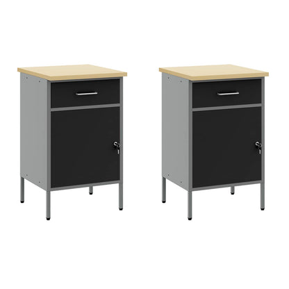Work Cabinet with Drawer 5 pcs Black Engineered Wood and Steel