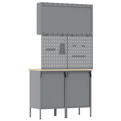 Work Cabinet with Drawer 5 pcs Black Engineered Wood and Steel