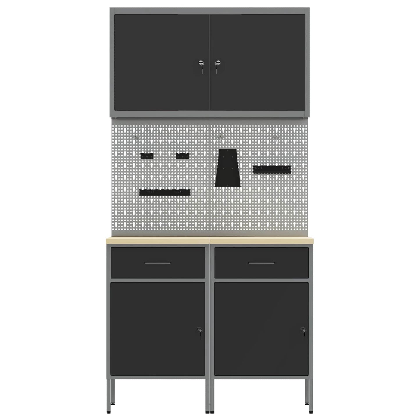 Work Cabinet with Drawer 5 pcs Black Engineered Wood and Steel