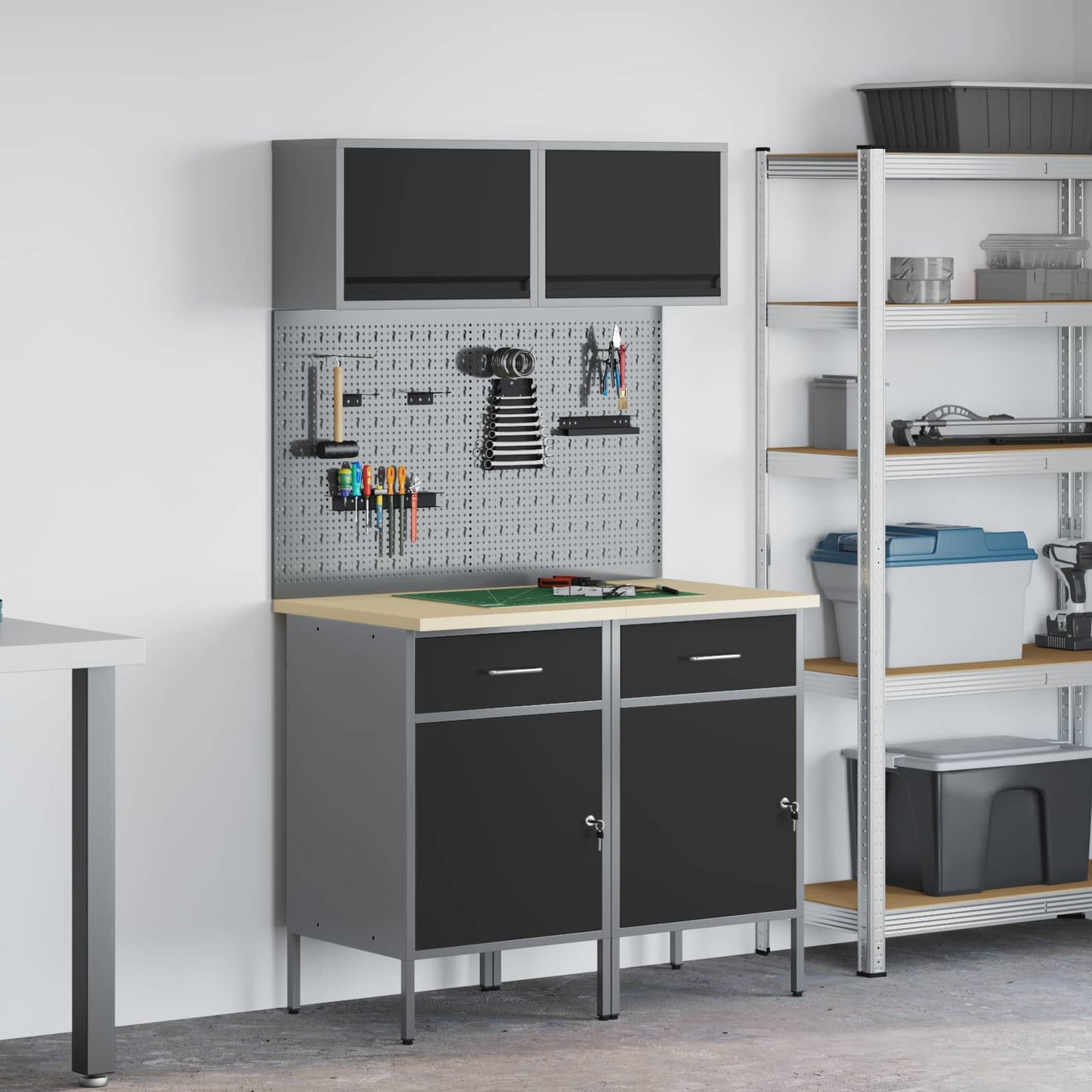 Work Cabinet Set with Drawer with Shelf with Storage 8 pcs Grey