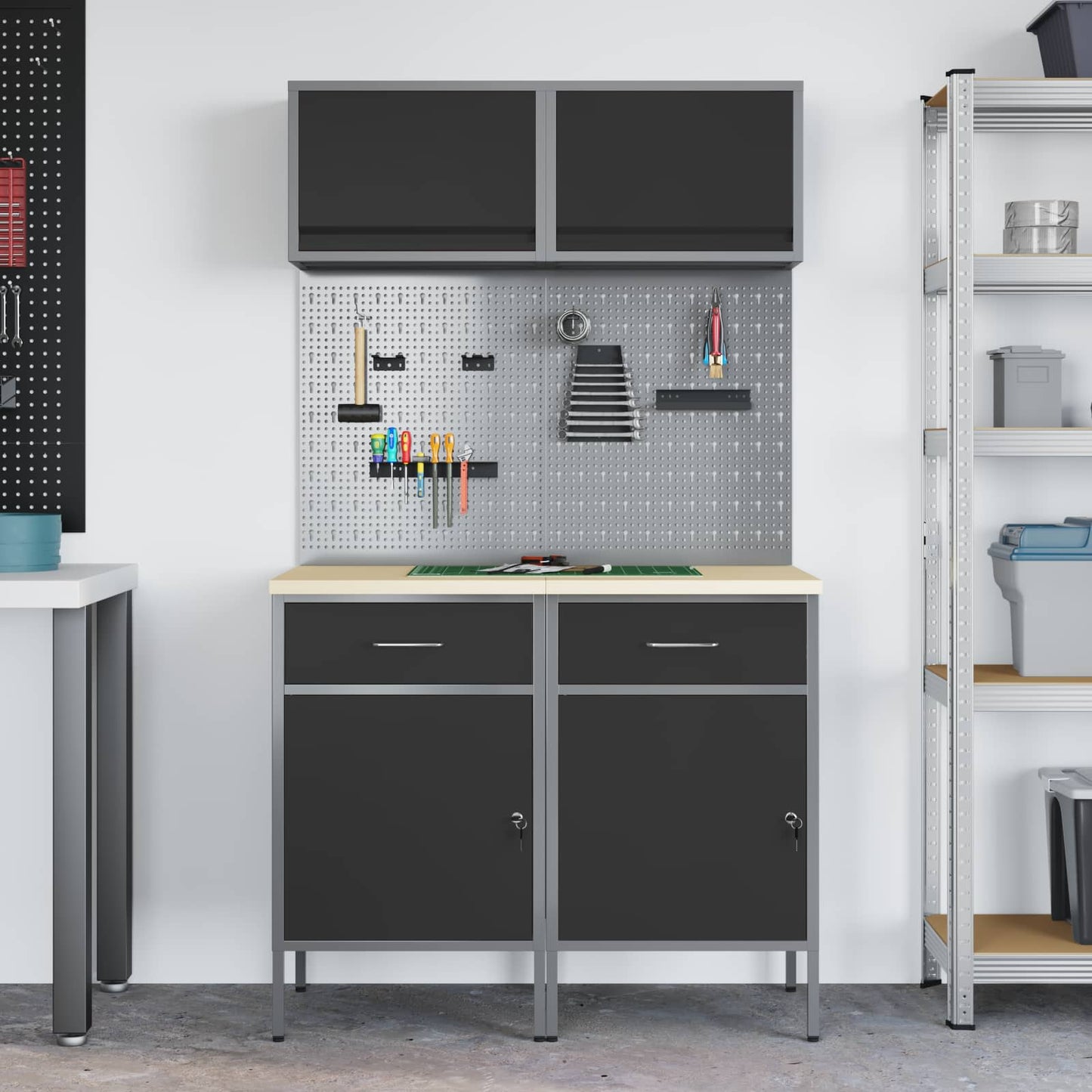 Work Cabinet Set with Drawer with Shelf with Storage 8 pcs Grey
