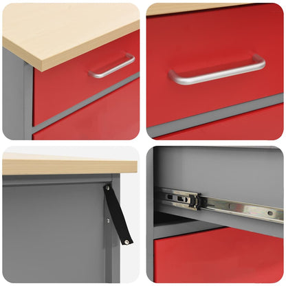 Work Cabinet Set with Drawer with Shelf with Storage 6 pcs Red