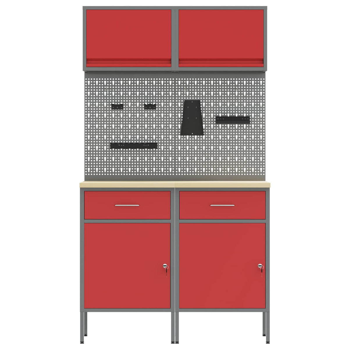 Work Cabinet Set with Drawer with Shelf with Storage 6 pcs Red