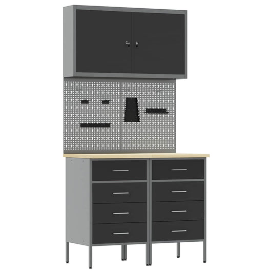 Work Cabinet with Drawer 5 pcs Black Engineered Wood and Steel
