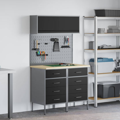 Work Cabinet Set with Drawer with Shelf Manual 5 pcs Black