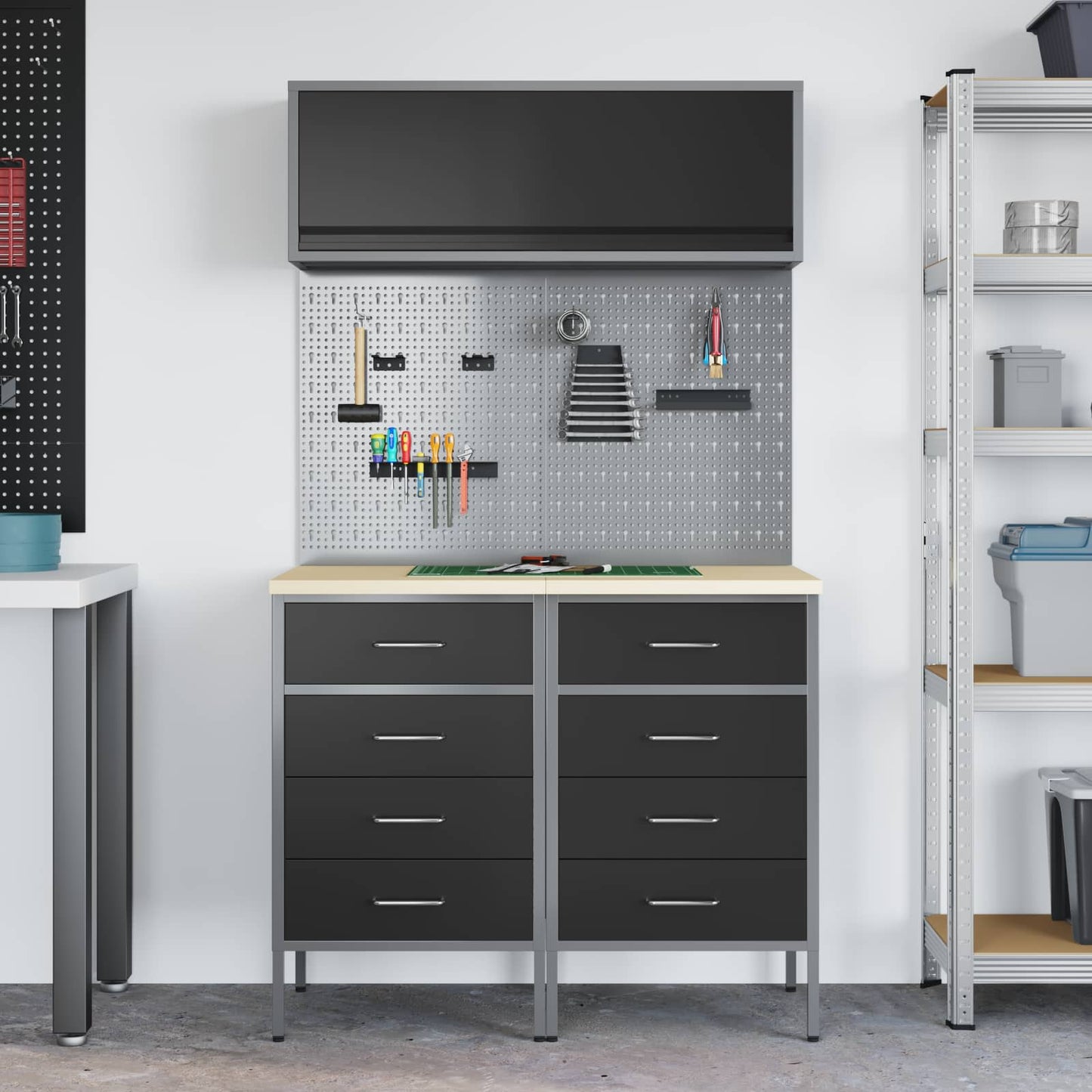 Work Cabinet Set with Drawer with Shelf Manual 5 pcs Black
