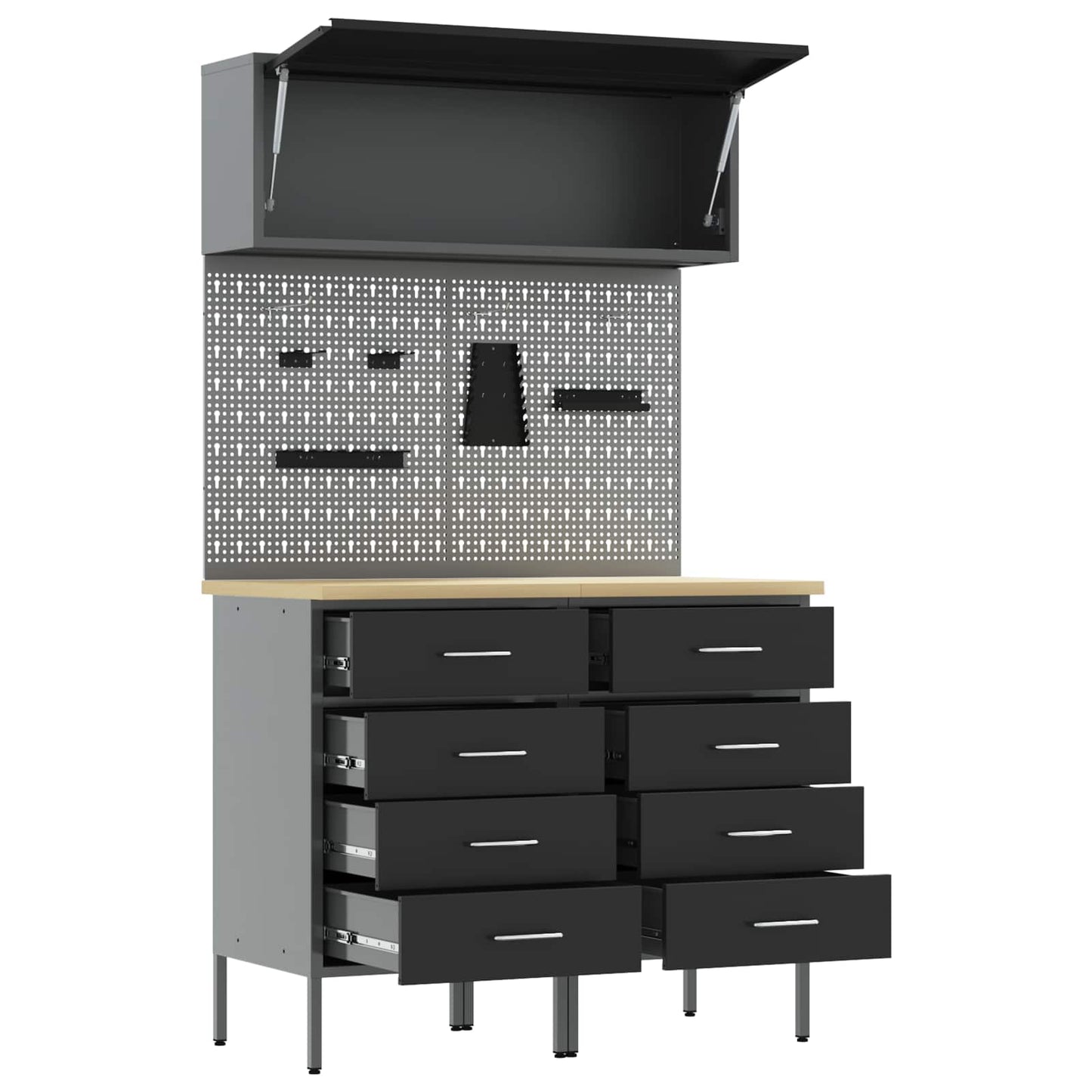 Work Cabinet Set with Drawer with Shelf Manual 5 pcs Black