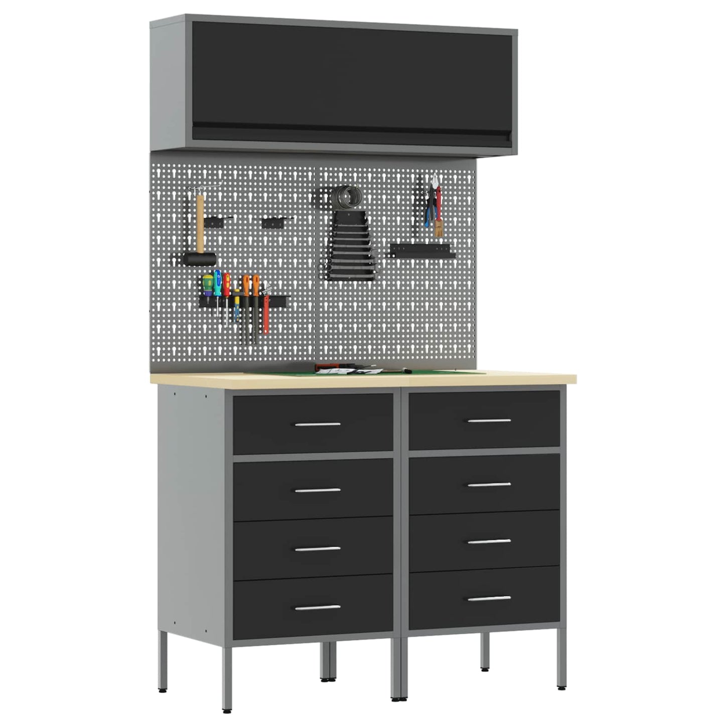Work Cabinet Set with Drawer with Shelf Manual 5 pcs Black