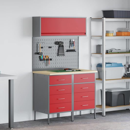Work Cabinet Set with Drawer with Shelf with Storage 5 pcs Red