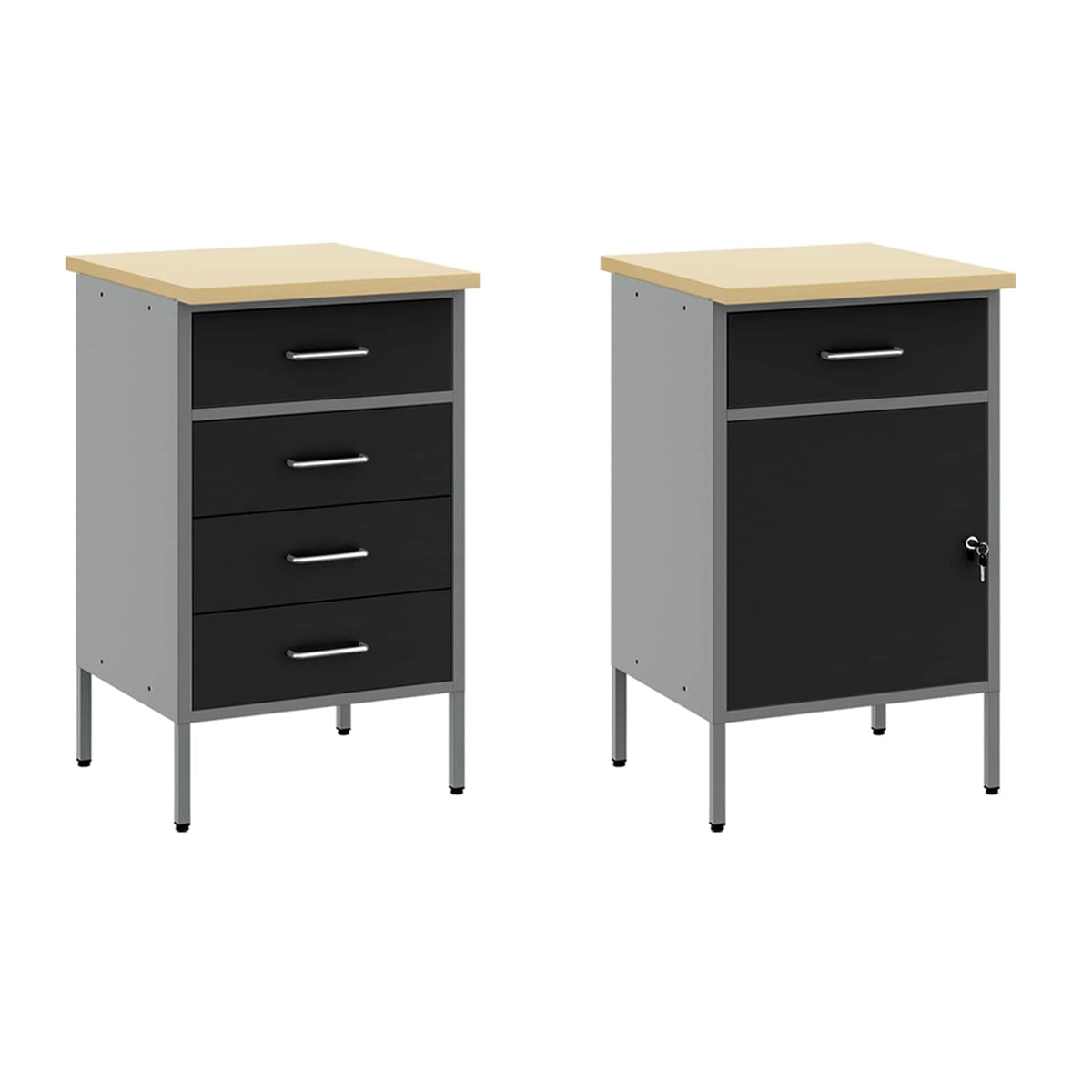 Work Cabinet with Drawer 5 pcs Black Engineered Wood and Steel