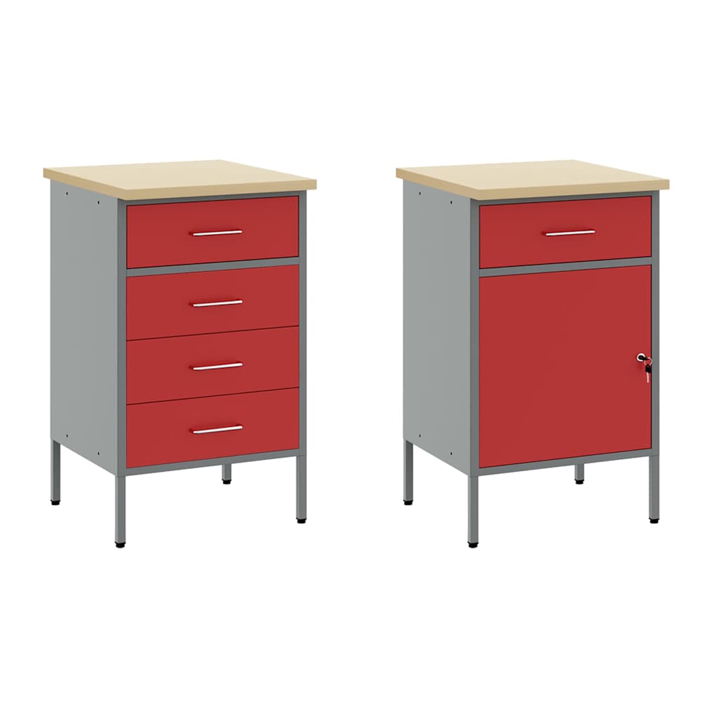 Work Cabinet with Drawer 5 pcs Red Engineered Wood and Steel