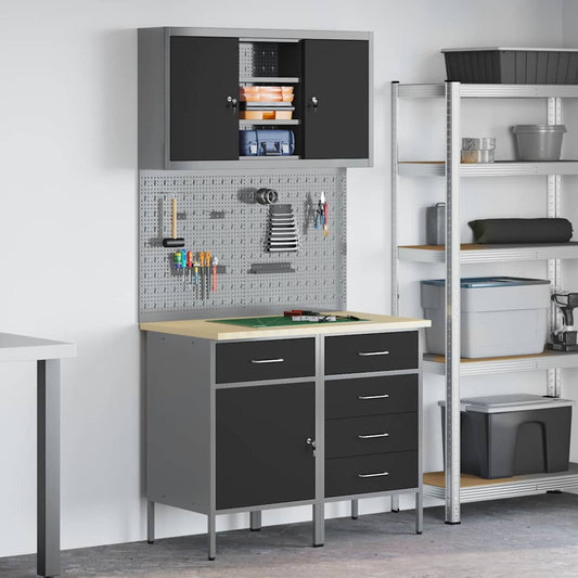 Work Cabinet Set with Drawer with Shelf Manual 5 pcs Black
