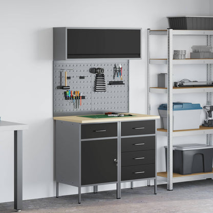 Work Cabinet Set with Drawer with Shelf Manual 5 pcs Black