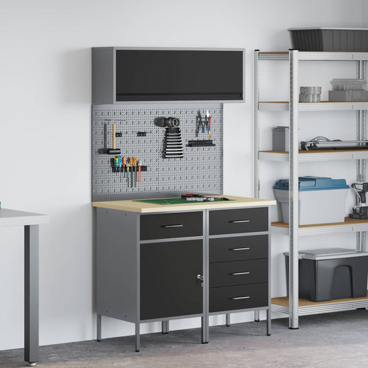 Work Cabinet Set with Drawer with Shelf Manual 5 pcs Black