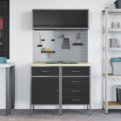 Work Cabinet Set with Drawer with Shelf Manual 5 pcs Black