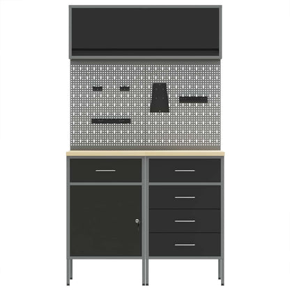 Work Cabinet Set with Drawer with Shelf Manual 5 pcs Black