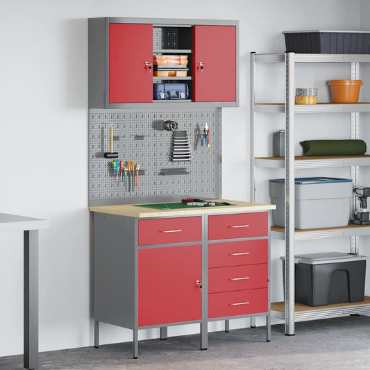 Work Cabinet Set with Drawer with Shelf with Storage 5 pcs Red