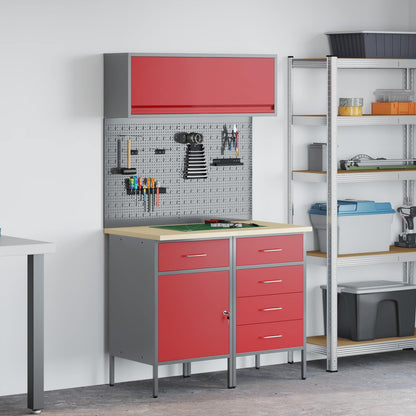 Work Cabinet Set with Drawer with Shelf with Storage 5 pcs Red