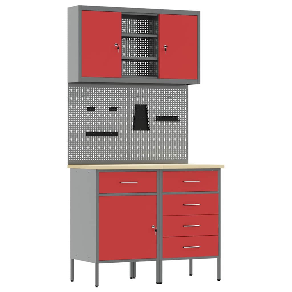 Work Cabinet Set with Drawer with Shelf with Storage 5 pcs Red