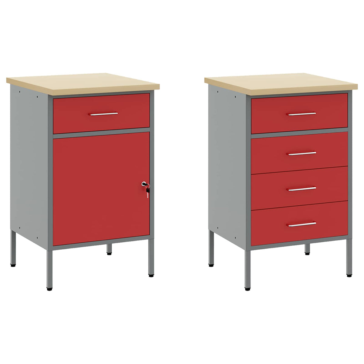 Work Cabinet Set with Drawer with Shelf with Storage 5 pcs Red